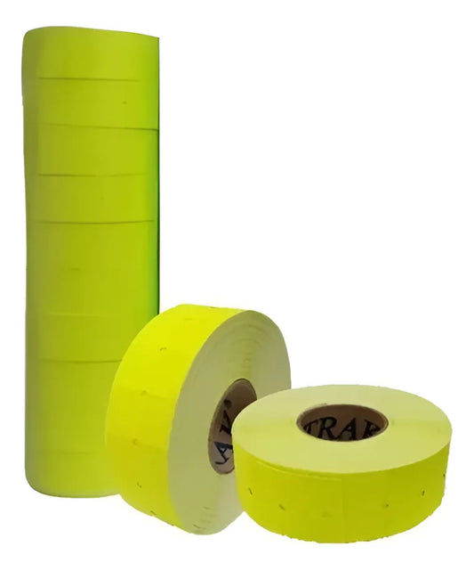 Etiquetas Fluorescentes GS 8 Dígitos 21x12mm – Amarillo (10 Rollos)