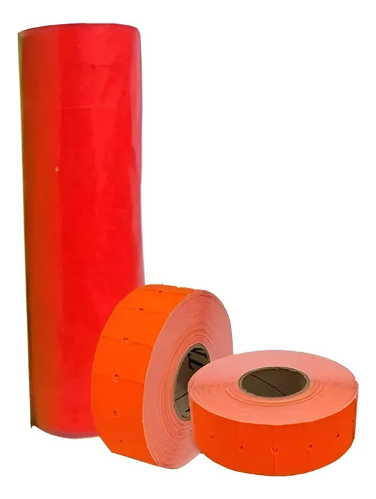Etiquetas Fluorescentes GS 8 Digitos 21x12mm - Rojo (10 Rollos)