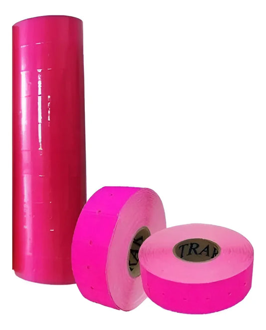 Etiquetas Fluorescentes GS 8 Digitos 21x12mm- Rosa (10 Rollos)