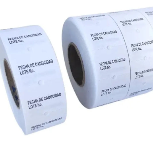 Etiquetas Blancas GL Impresas Caducidad y Lote 21x17mm 16 Digitos (10 Rollos)