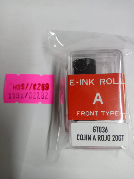 Cojin Entintador Color Rojo GT036 A para etiquetadora TRAK 20GT (arriba-adelante)