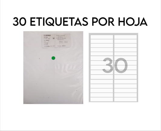Etiquetas Laser Ink-Jet 3 7/16''x 2/3 - Paquete de 100 Hojas Adhesivas (30 por hoja)
